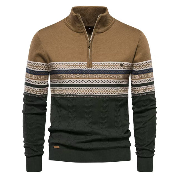 Men's Half Zip Stand Collar Sweater - Premium Knit Pullover - front view