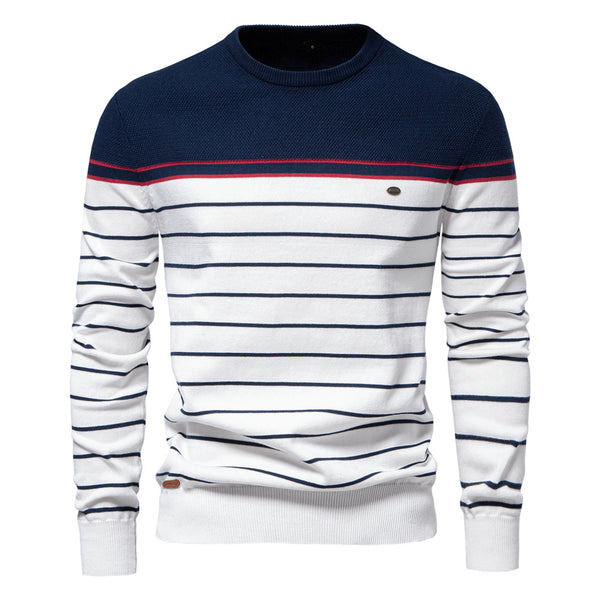 Men's Color Block Striped Sweater - Crewneck Long Sleeve - front view