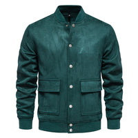 Men's Suede Stand Collar Bomber Jacket - Casual Baseball Coat - front view