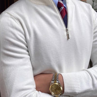 Men's Stand Collar Zip Knit Sweater - Slim Fit Pullover - side view