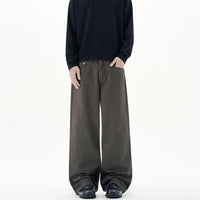 Men's Solid Color Wide Leg Straight Jeans - full body