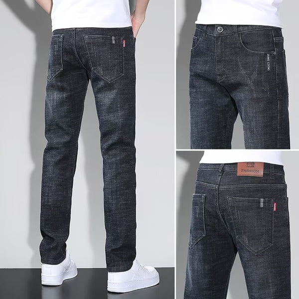 Men's Washed Blue Slim Stretch Denim Jeans - front view