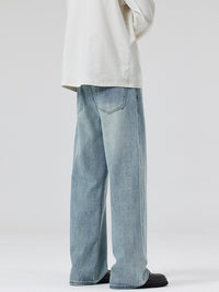 Men's Light Blue Washed Loose Straight Jeans - side view