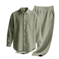 Men's Linen Blend Shirt & Pants Set — Long Sleeve Button-Up Two-Piece Suit