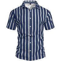 Men's Striped Short Sleeve Shirt - Plus Size Casual Button Down - back view