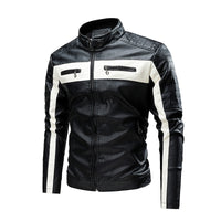 Men's PU Leather Biker Jacket - Stand Collar Motorcycle Coat - view 14