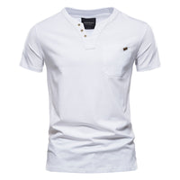 Men's Japanese Style Pocket T-Shirt - Cotton Short Sleeve Tee - close up