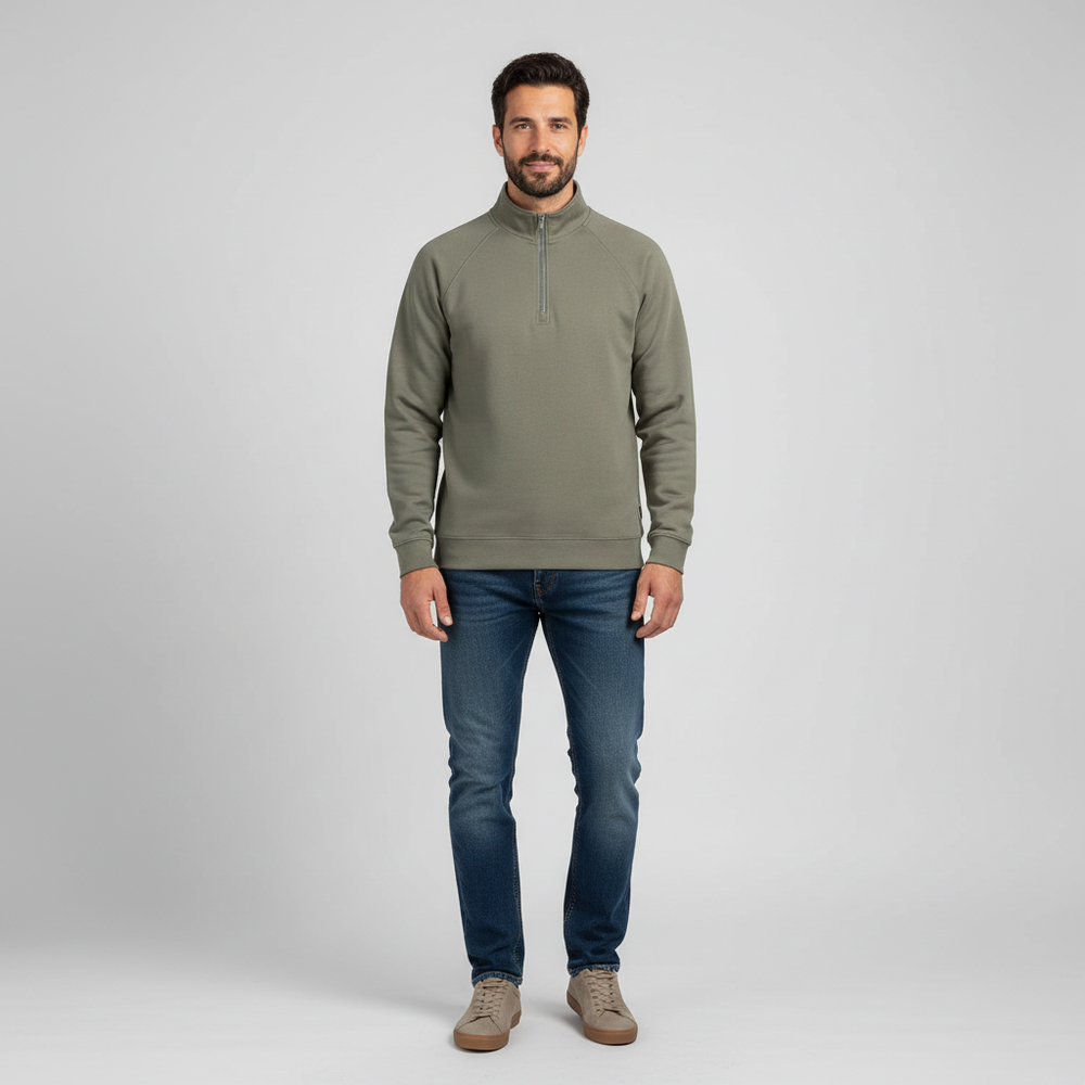 Men's Half Zip Raglan Sweatshirt - Stand Collar Ribbed Pullover