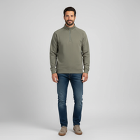 Men's Half Zip Raglan Sweatshirt - Stand Collar Ribbed Pullover