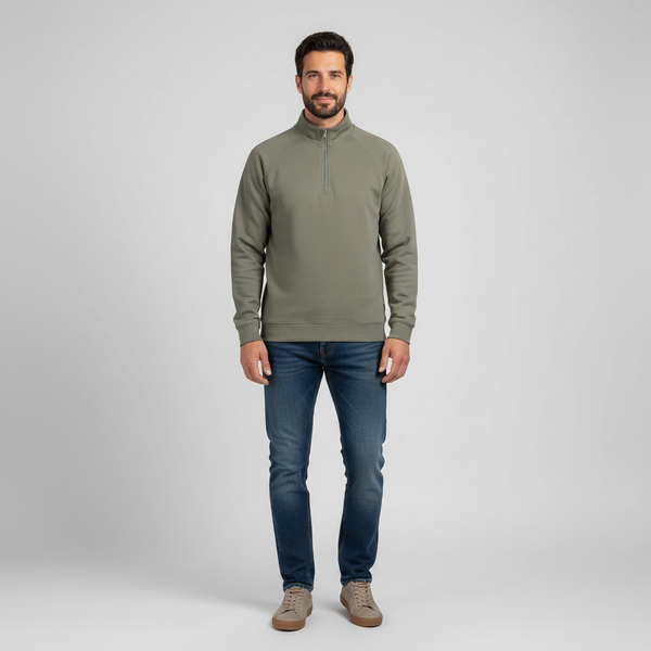 Men's Half Zip Raglan Sweatshirt - Stand Collar Ribbed Pullover