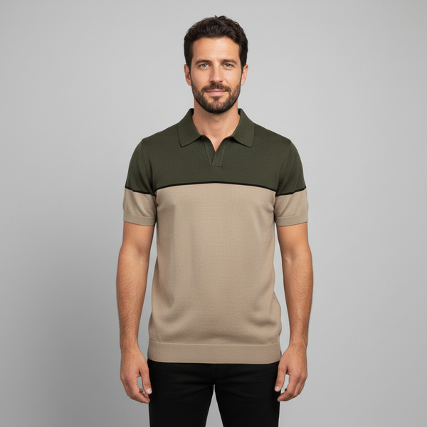 Men's Color Block Knit Polo - Short Sleeve Casual Collar Top