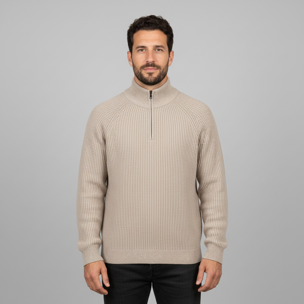 Men's Fleece-Lined Half Zip Sweatshirt - Stand Collar Pullover