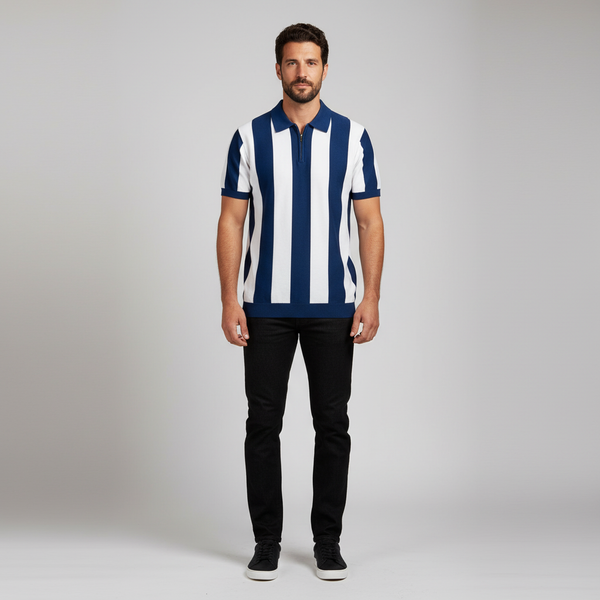 Men's Striped Knit Polo - Short Sleeve Collared Summer Top