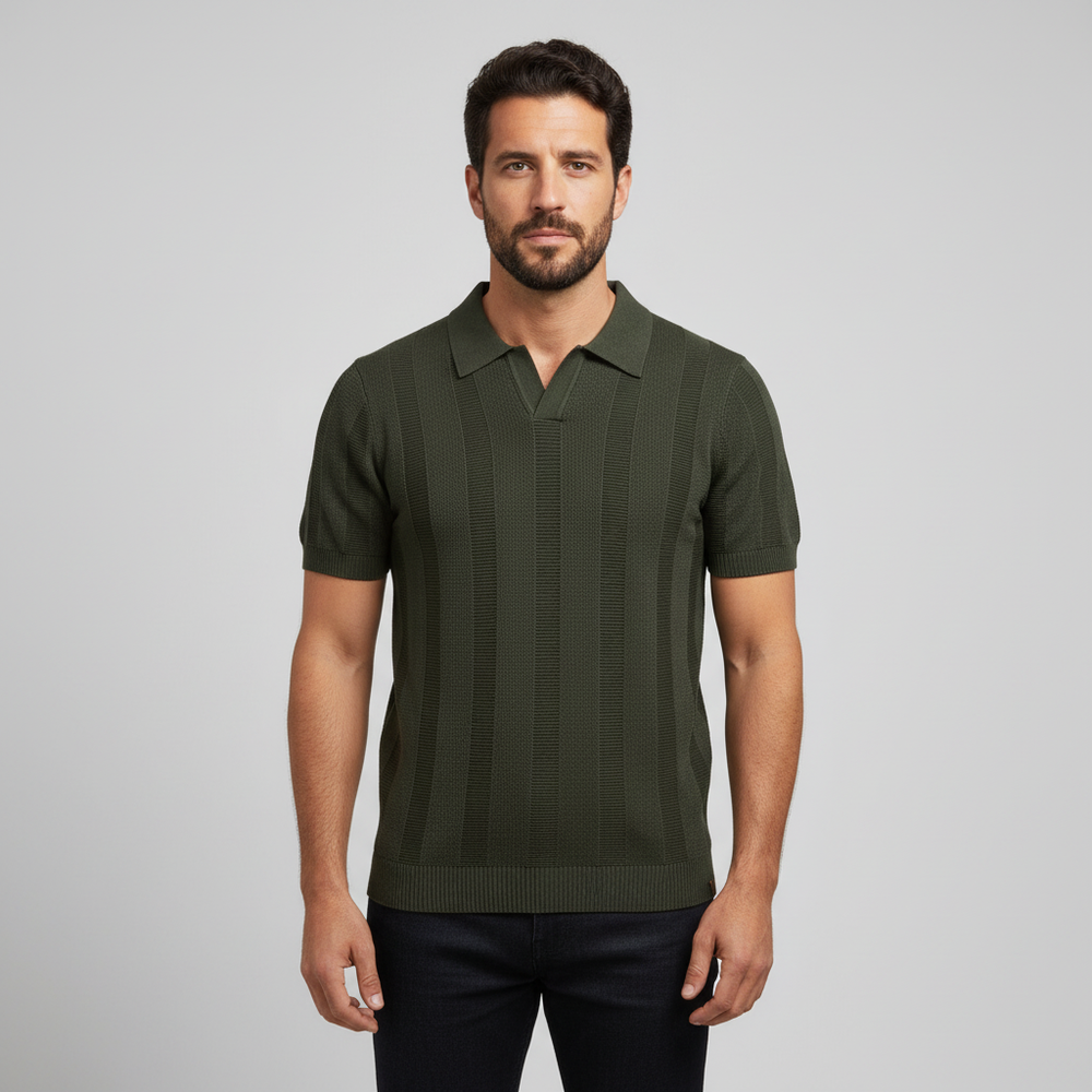 Men's Open Weave Striped Polo - Breathable Knit Short Sleeve