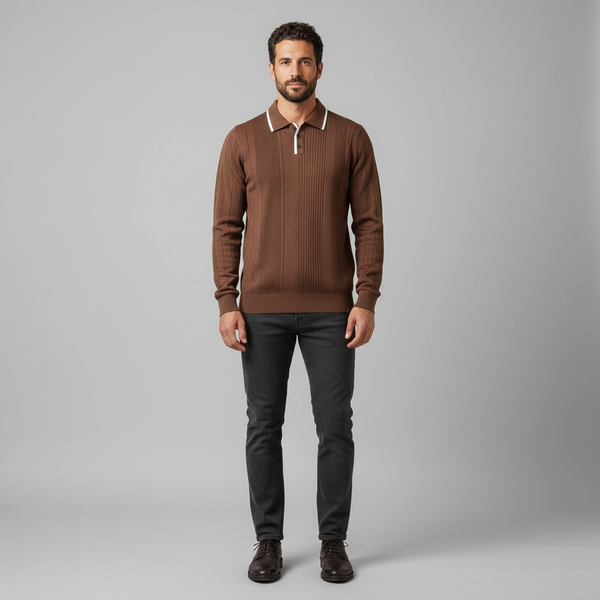 Men's Polo Collar Half Zip Sweater - Premium Knit Pullover