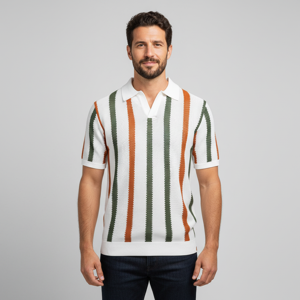 Men's Breathable Open Knit Polo - Striped Summer Sweater