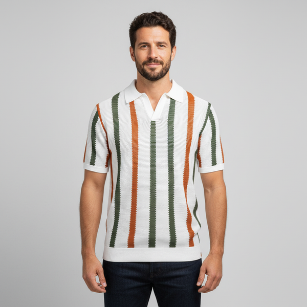 Men's Breathable Open Knit Polo - Striped Summer Sweater