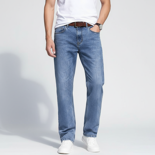 Men's Washed Light Straight Casual Jeans - front view