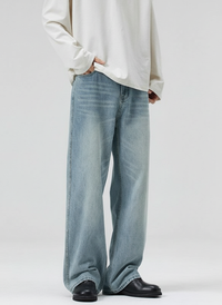 Men's Light Blue Washed Loose Straight Jeans - view 11