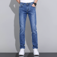 Men's Washed Blue Slim Stretch Denim Jeans - side view