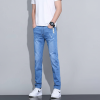 Men's Washed Blue Slim Stretch Denim Jeans - detail