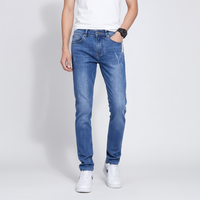 Men's Washed Blue Slim Stretch Denim Jeans - styled