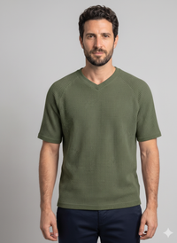 Men's Waffle Knit V-Neck T-Shirt — Raglan Sleeve Casual Summer Tee