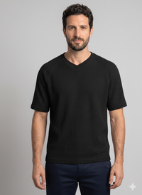 Men's Waffle Knit V-Neck T-Shirt — Raglan Sleeve Casual Summer Tee