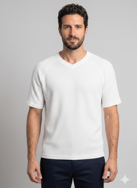 Men's Waffle Knit V-Neck T-Shirt — Raglan Sleeve Casual Summer Tee