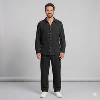 Men's Linen Blend Shirt & Pants Set — Long Sleeve Button-Up Two-Piece Suit