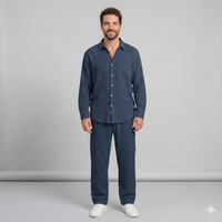 Men's Linen Blend Shirt & Pants Set — Long Sleeve Button-Up Two-Piece Suit
