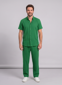 Men's Textured Beach Shirt & Shorts Set — Wrinkled Fabric Two-Piece Outfit
