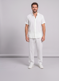 Men's Textured Beach Shirt & Shorts Set — Wrinkled Fabric Two-Piece Outfit