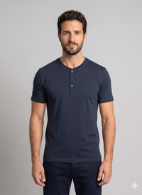 Men's Magnetic Snap Henley T-Shirt — Solid Color Casual Short Sleeve Tee