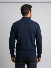 Men's Striped Half Zip Sweater - Stand Collar Business Knit - front view