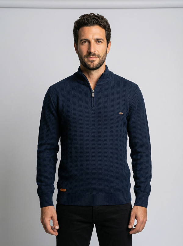 Men's Striped Half Zip Sweater - Stand Collar Business Knit