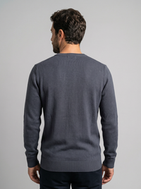 Men's Henley Collar Knit Sweater - Solid Pullover Long Sleeve - front view