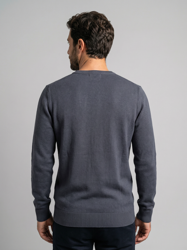 Men's Henley Collar Knit Sweater - Solid Pullover Long Sleeve - front view