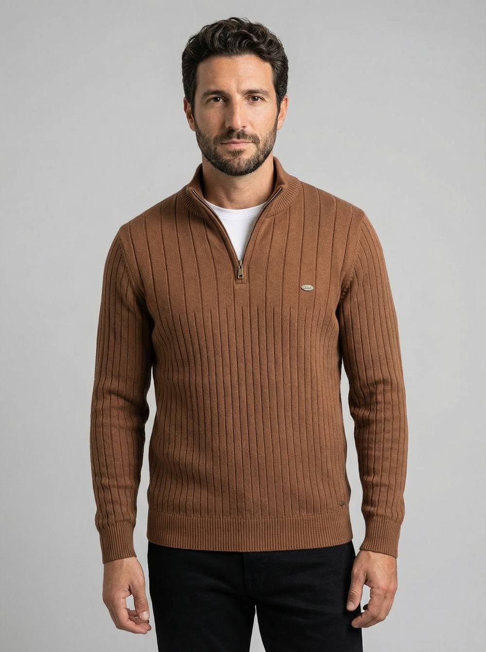 Men's Stand Collar Half Zip Knit Sweater - Solid Pullover