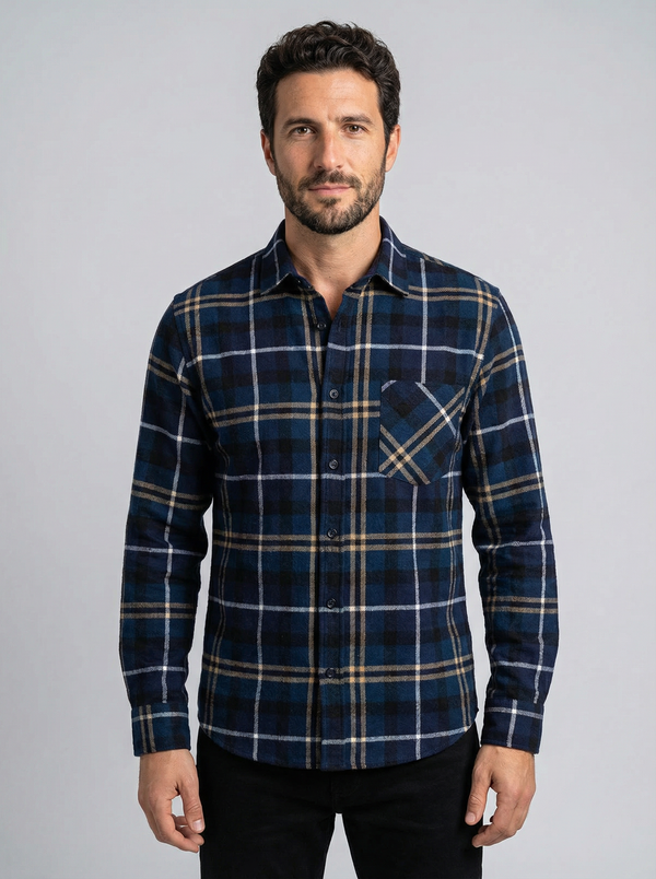 Men's Brushed Cotton Plaid Shirt - Long Sleeve Button Down
